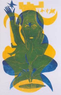 Susanne Isabel Bockelmann: Christus-Ikone II, Linolschnitt, 96x195 cm, 1998